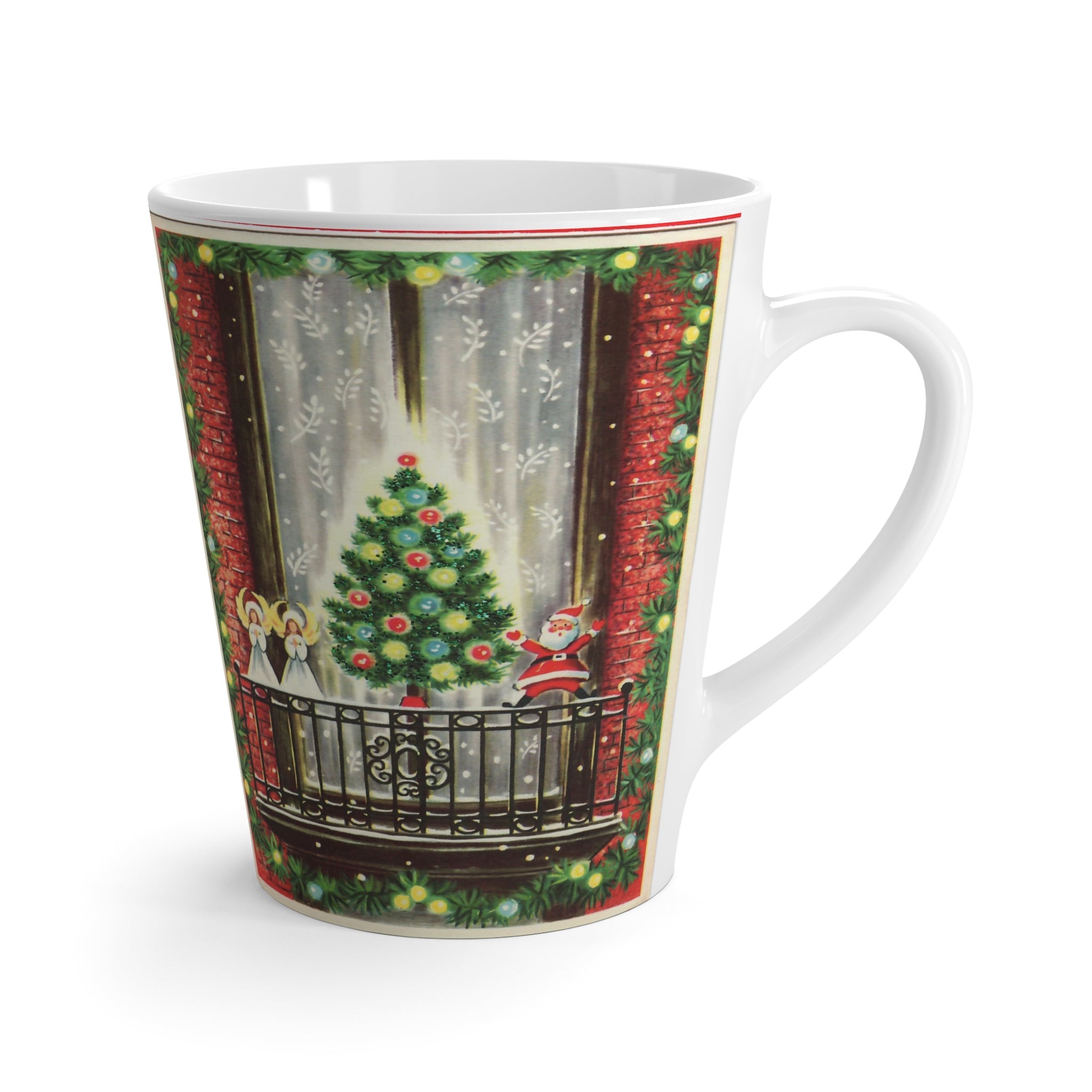 Christmas City Window Decorations Santa Christmas Tree Angels Mid Century Retro Christmas Print Latte Coffee Mug