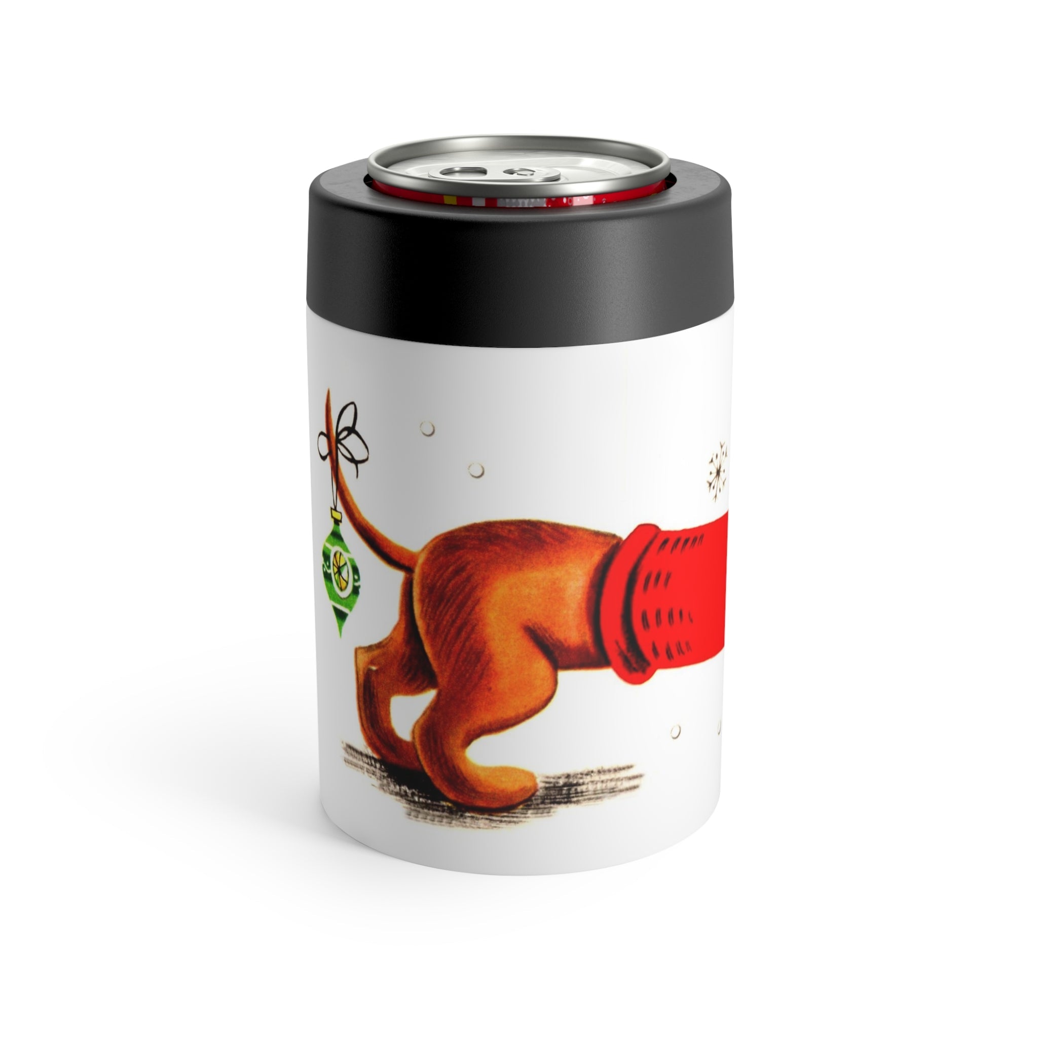 Christmas Dachshund Wiener Dog Mid Century Retro Christmas Print Lined Stainless Steel Can Holder