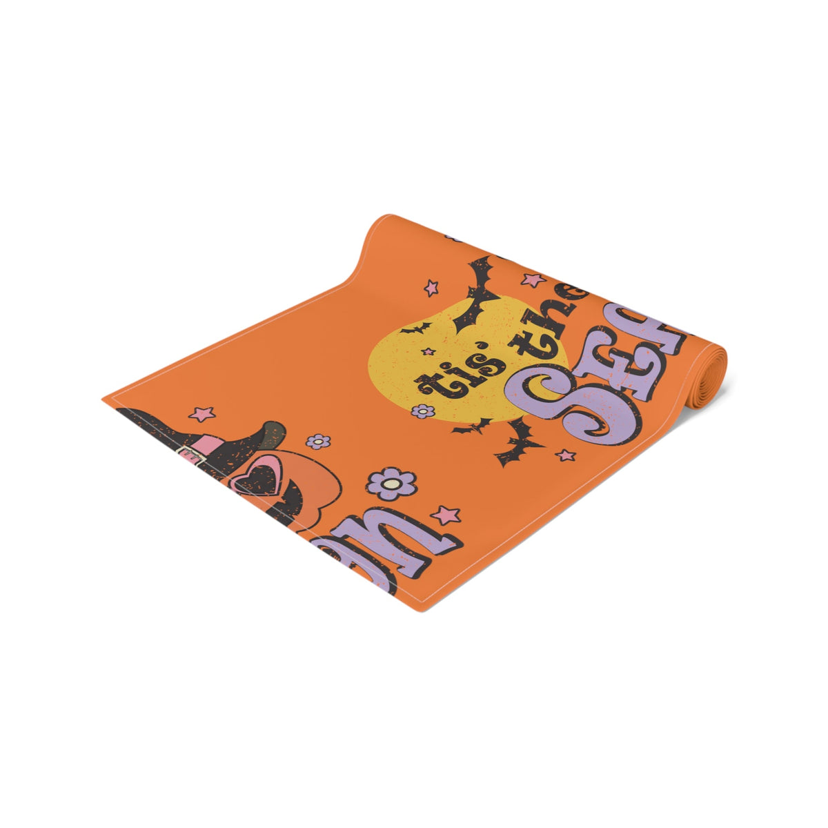 Tis The Season Pumpkin Witch Distressed Halloween Print Fall Autumn Decor Cotton Poly Table Runner