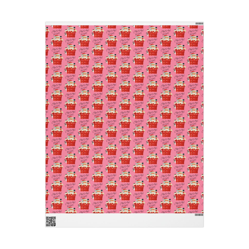 Christmas Wishes Santa In Chimney Pink Mid Century Retro Christmas Style Holiday Gift Wrap Paper - Glossy Or Matte