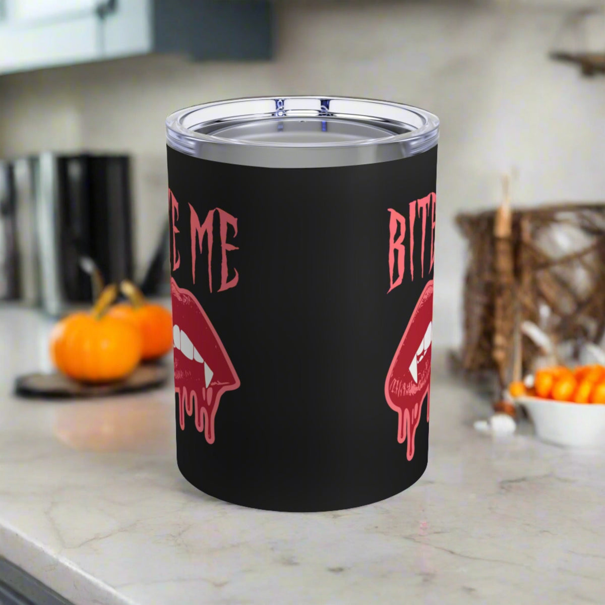 Bite Me Vampire Halloween Stainless Steel Travel Tumbler 10oz