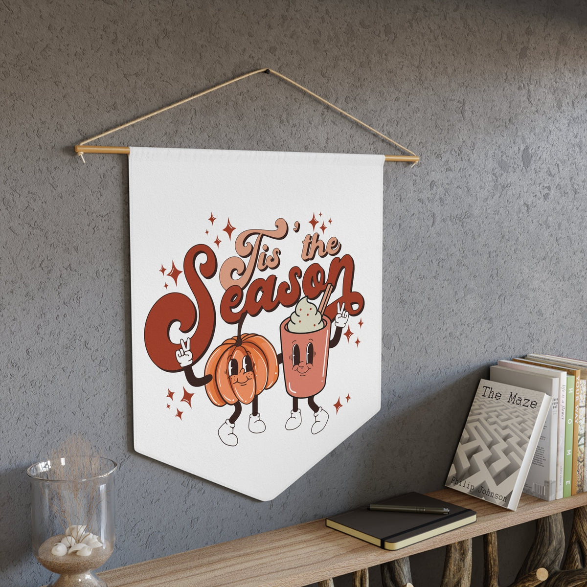 Tis The Season For Pumpkin Spice Friends Retro Style Fall Autumn Wall Hanging Banner Flag