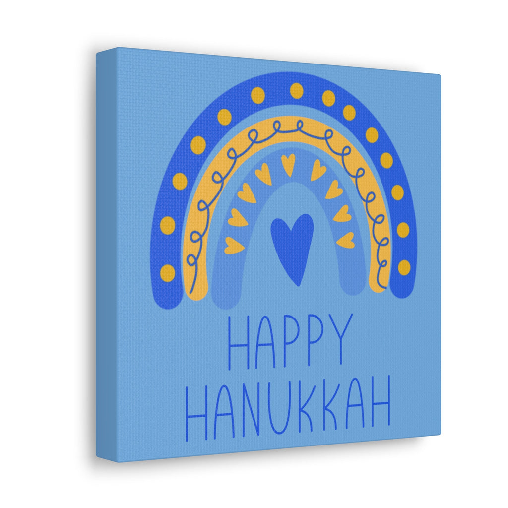 Happy Hanukkah Boho Rainbow Blue Canvas Gallery Wrap