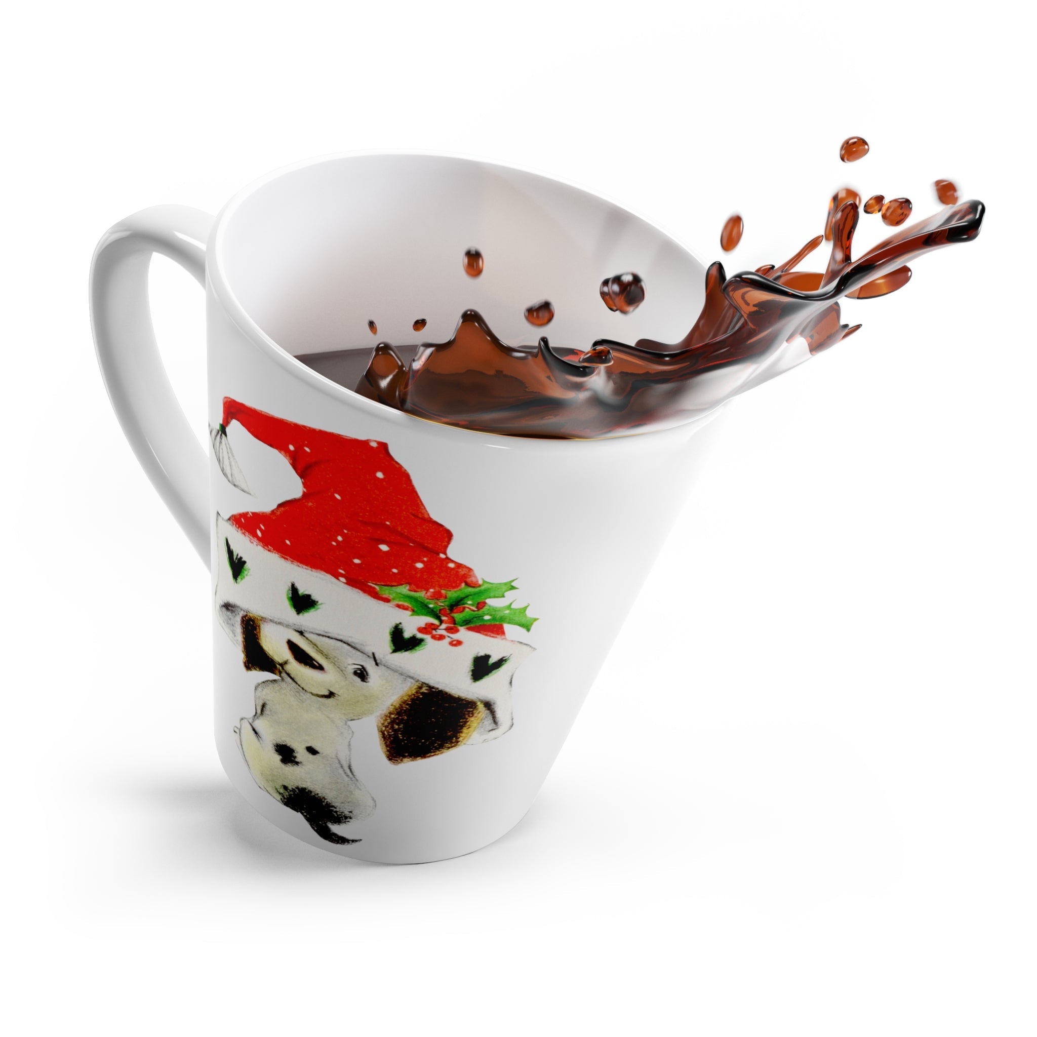 Christmas Dalmation Puppy In Santa Hat Mid Century Retro Christmas Print Latte Coffee Mug