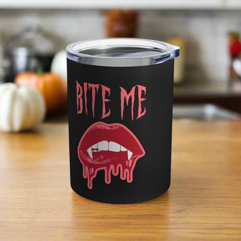 Bite Me Vampire Halloween Stainless Steel Travel Tumbler 10oz