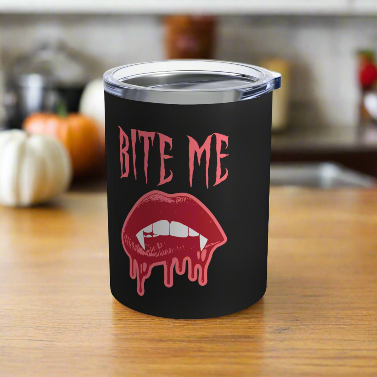 Bite Me Vampire Halloween Stainless Steel Travel Tumbler 10oz