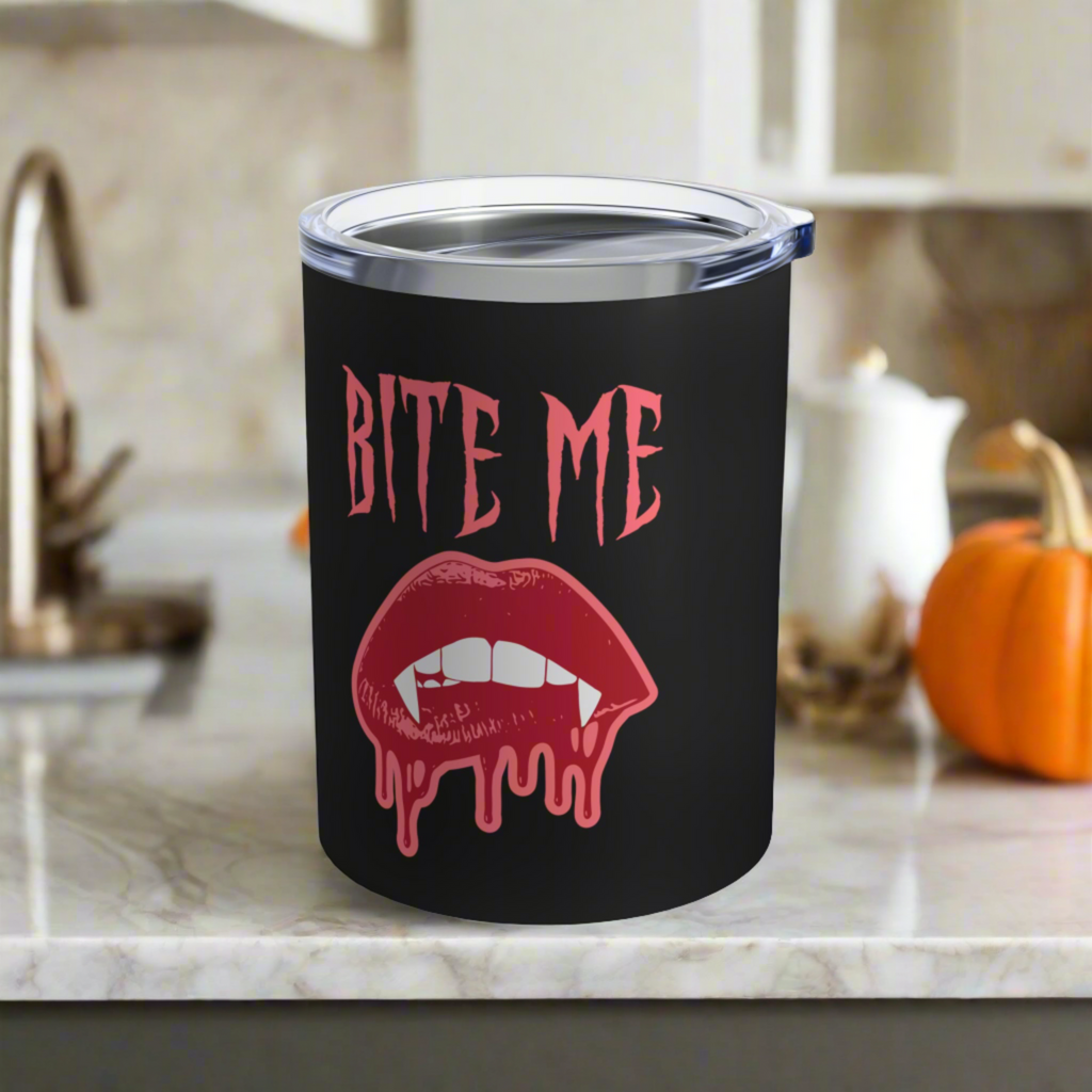 Bite Me Vampire Halloween Stainless Steel Travel Tumbler 10oz