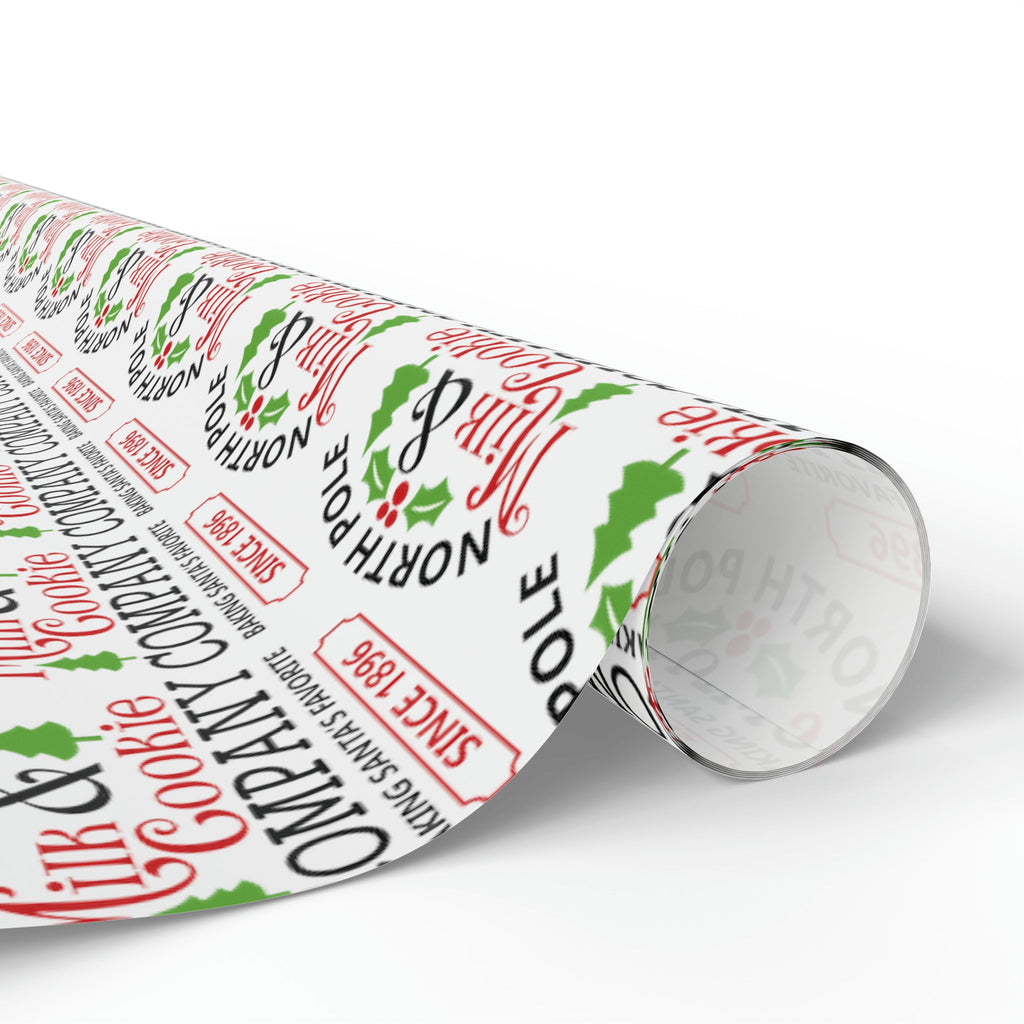 North Pole Milk And Cookie Company Christmas Print Holiday Gift Wrap Paper - Glossy Or Matte