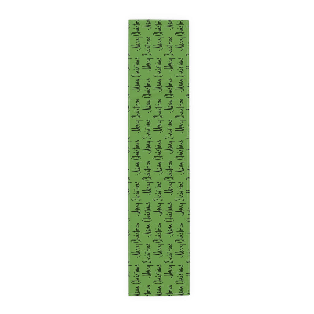 Merry Christmas Mid Century Retro Style Green Christmas Print Home Decor Cotton Poly Table Runner