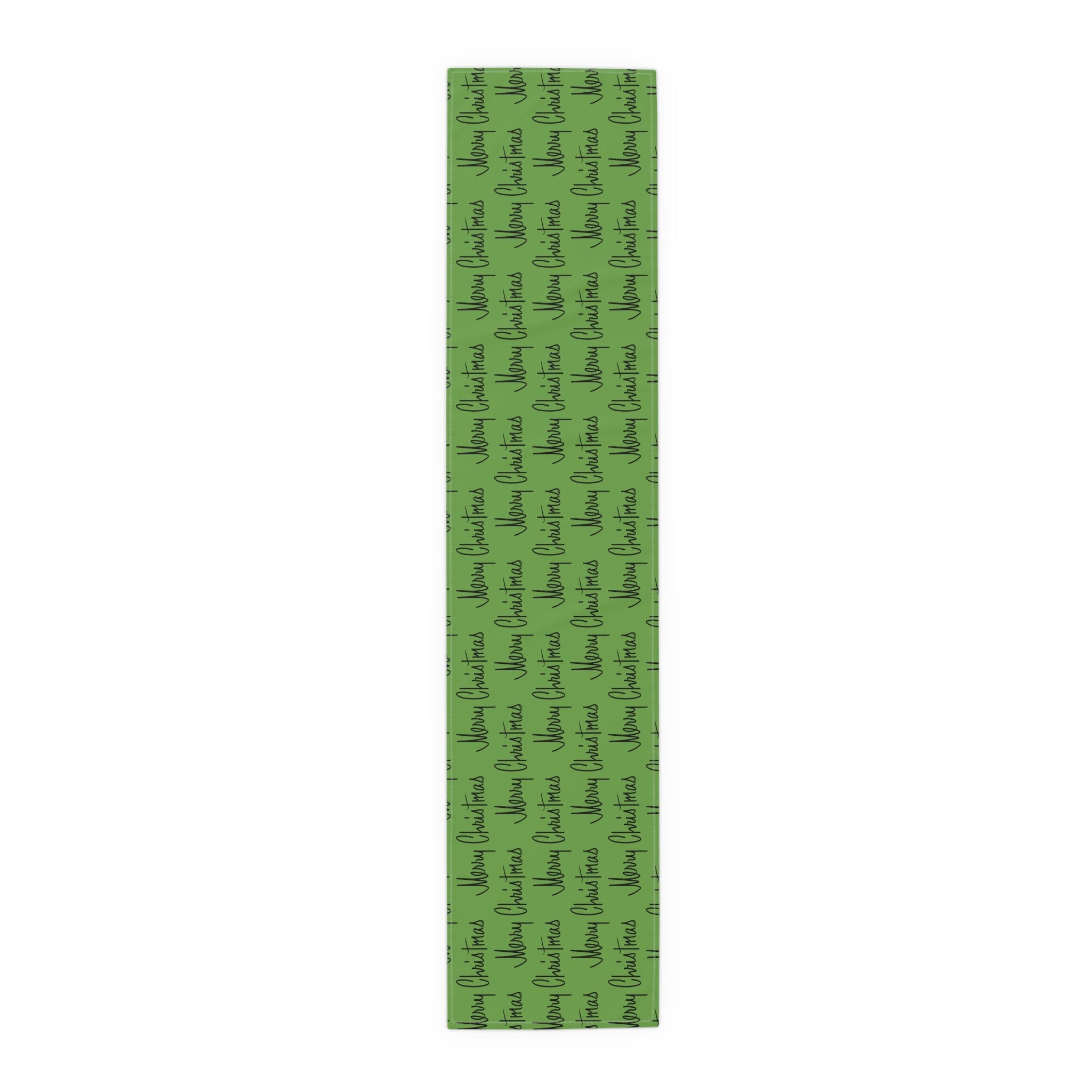 Merry Christmas Mid Century Retro Style Green Christmas Print Home Decor Cotton Poly Table Runner