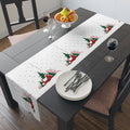Cozy Christmas Home In Snow Mid Century Retro Christmas Print Home Decor Cotton Poly Table Runner