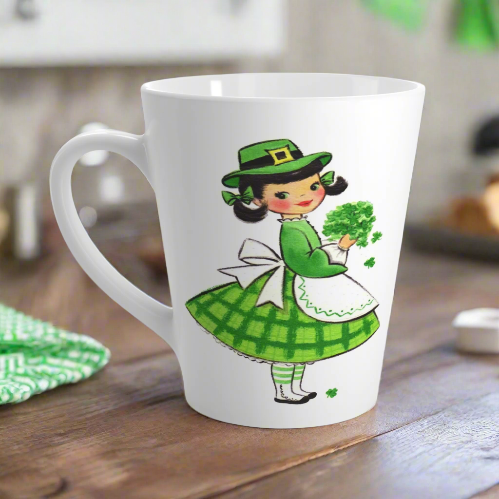 St. Patrick's Day Irish Girl With Shamrocks Latte Coffee Mug