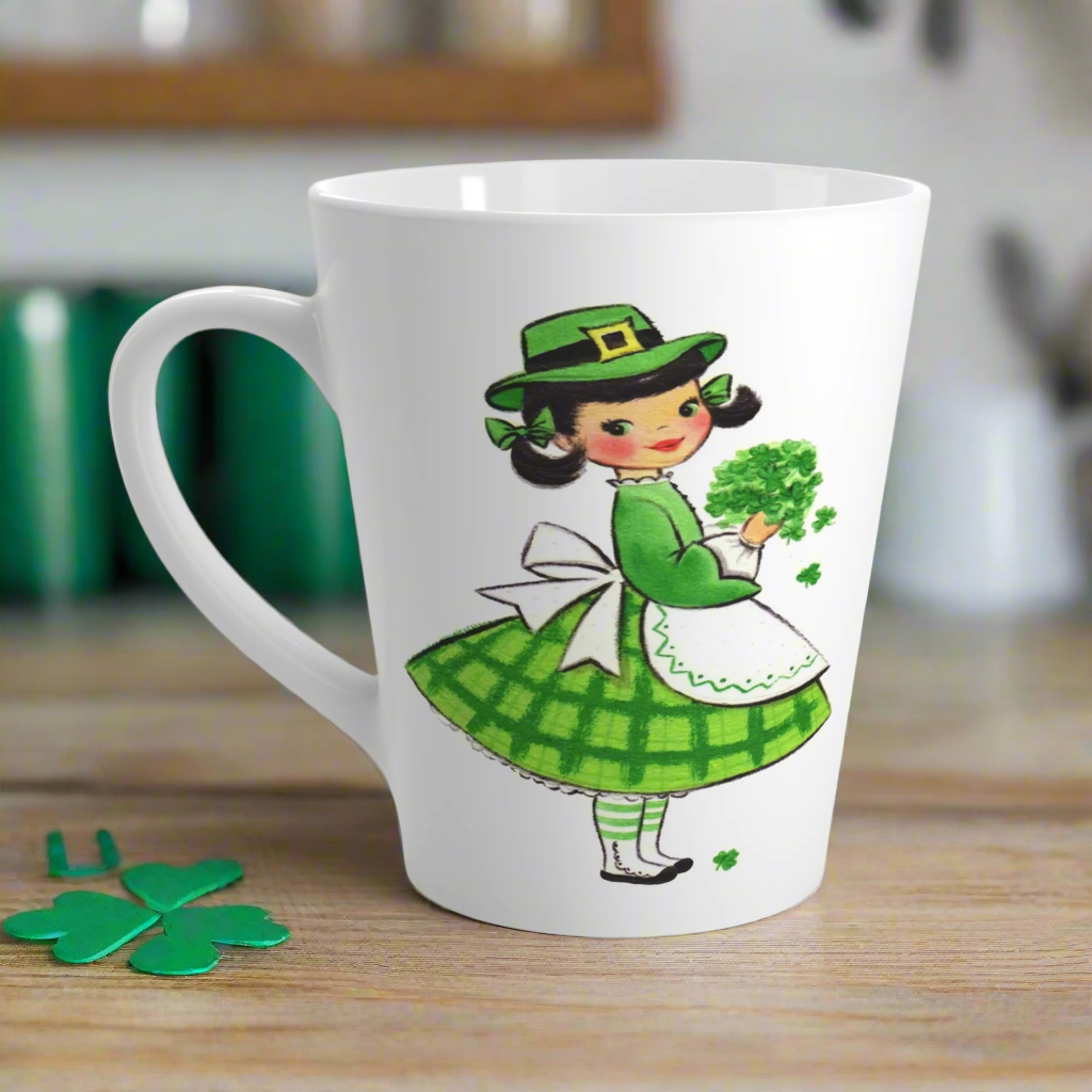 St. Patrick's Day Irish Girl With Shamrocks Latte Coffee Mug