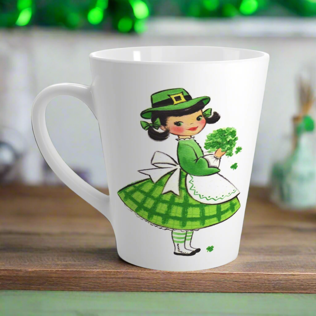 St. Patrick's Day Irish Girl With Shamrocks Latte Coffee Mug