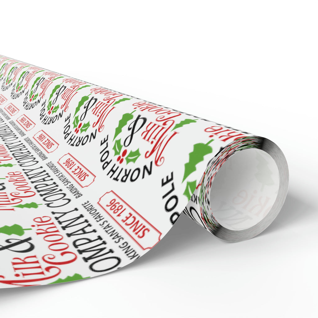 North Pole Milk And Cookie Company Christmas Print Holiday Gift Wrap Paper - Glossy Or Matte