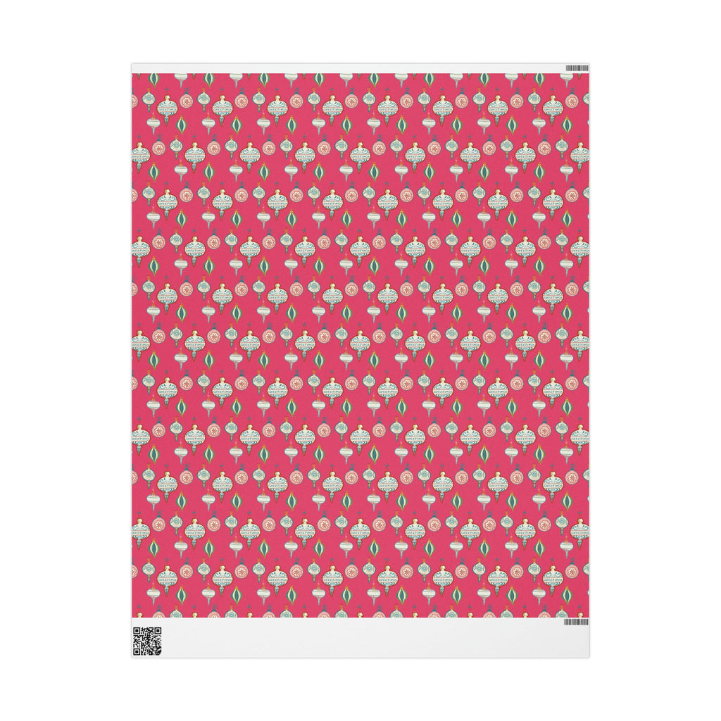 Greetings Christmas Ornaments Pink Retro Style Christmas Holiday Gift Wrap Paper - Glossy Or Matte
