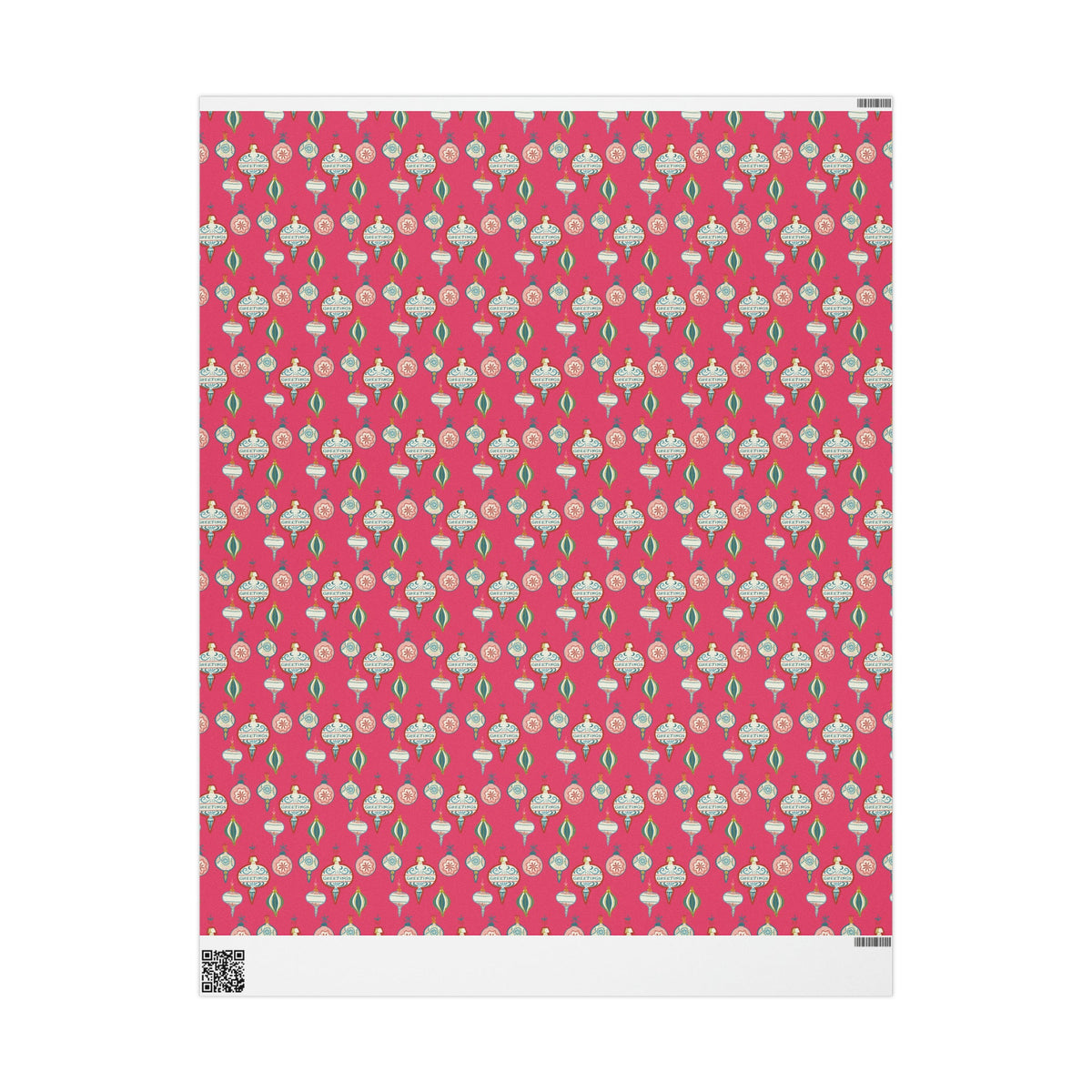 Greetings Christmas Ornaments Pink Retro Style Christmas Holiday Gift Wrap Paper - Glossy Or Matte