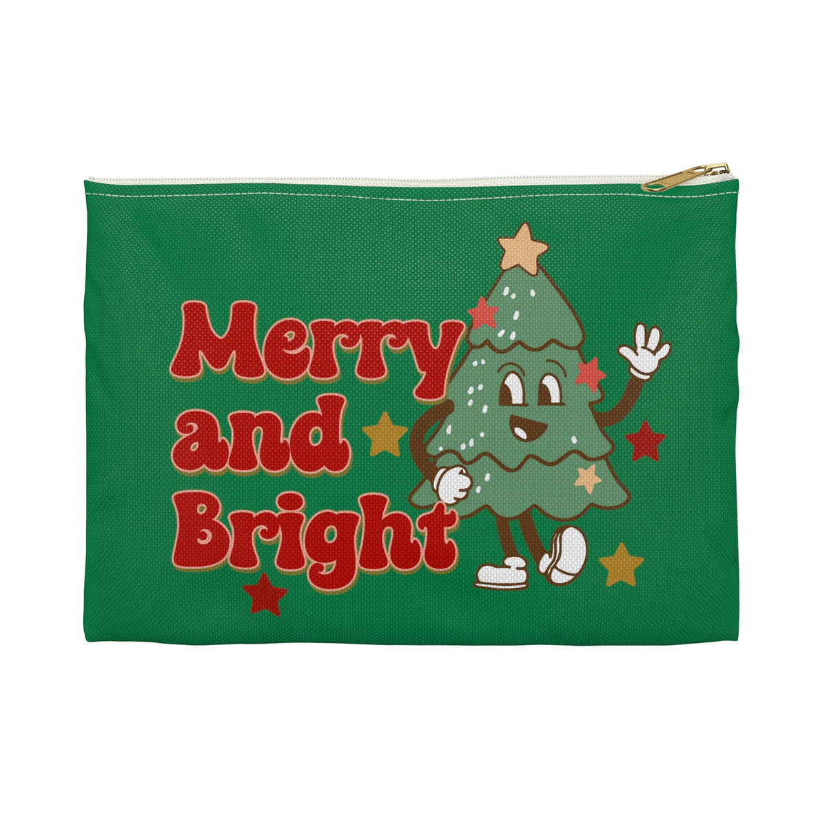 Merry And Bright Cute Christmas Tree Retro Style Christmas Print Polyester Accessory Travel Bag Pouch