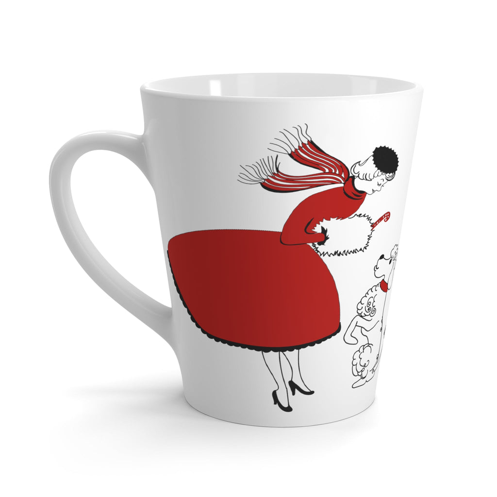 Christmas Lady With Poodle Mid Century Retro Christmas Print Latte Coffee Mug