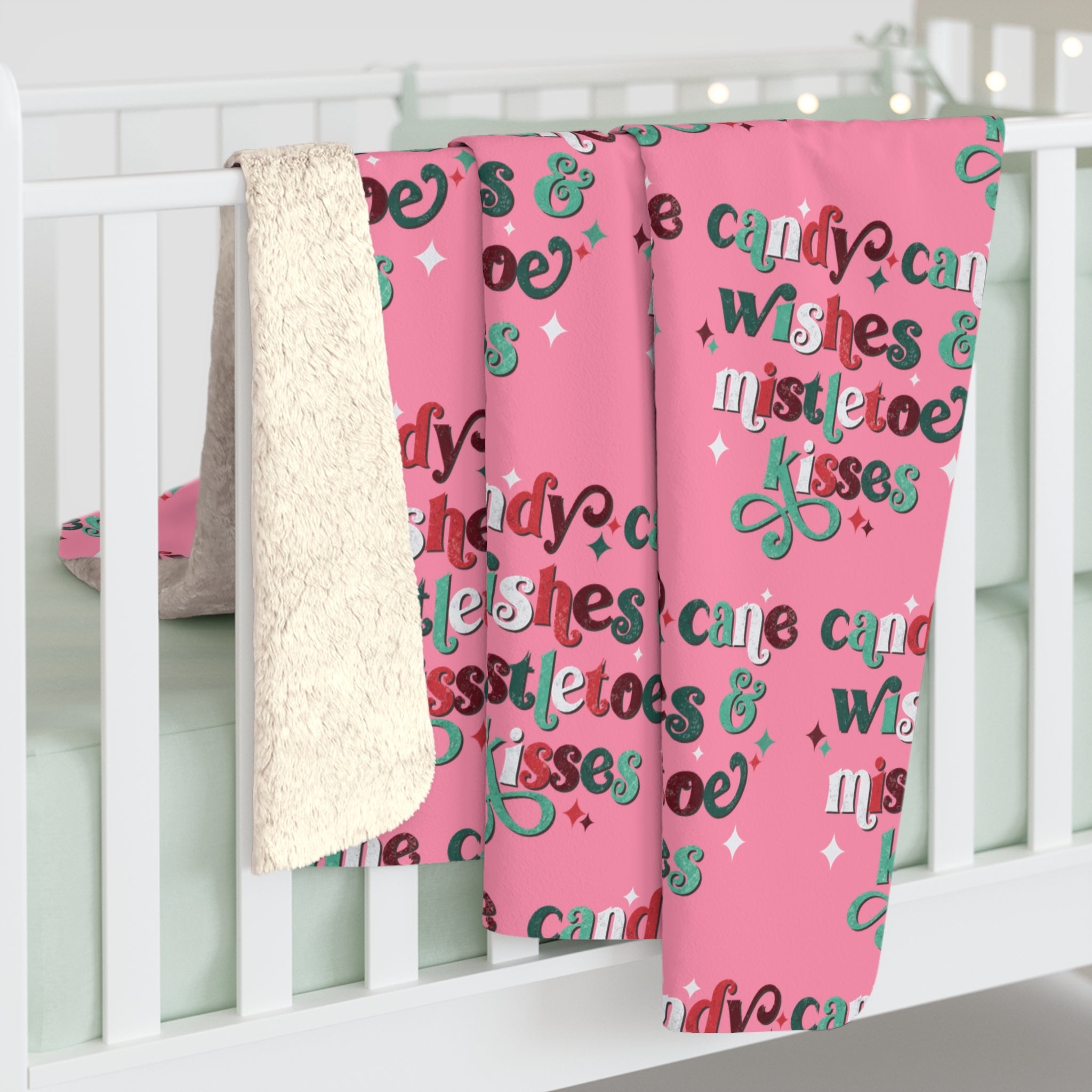 Candy Cane Wishes And Mistletoe Kisses Sherpa Fleece Blanket
