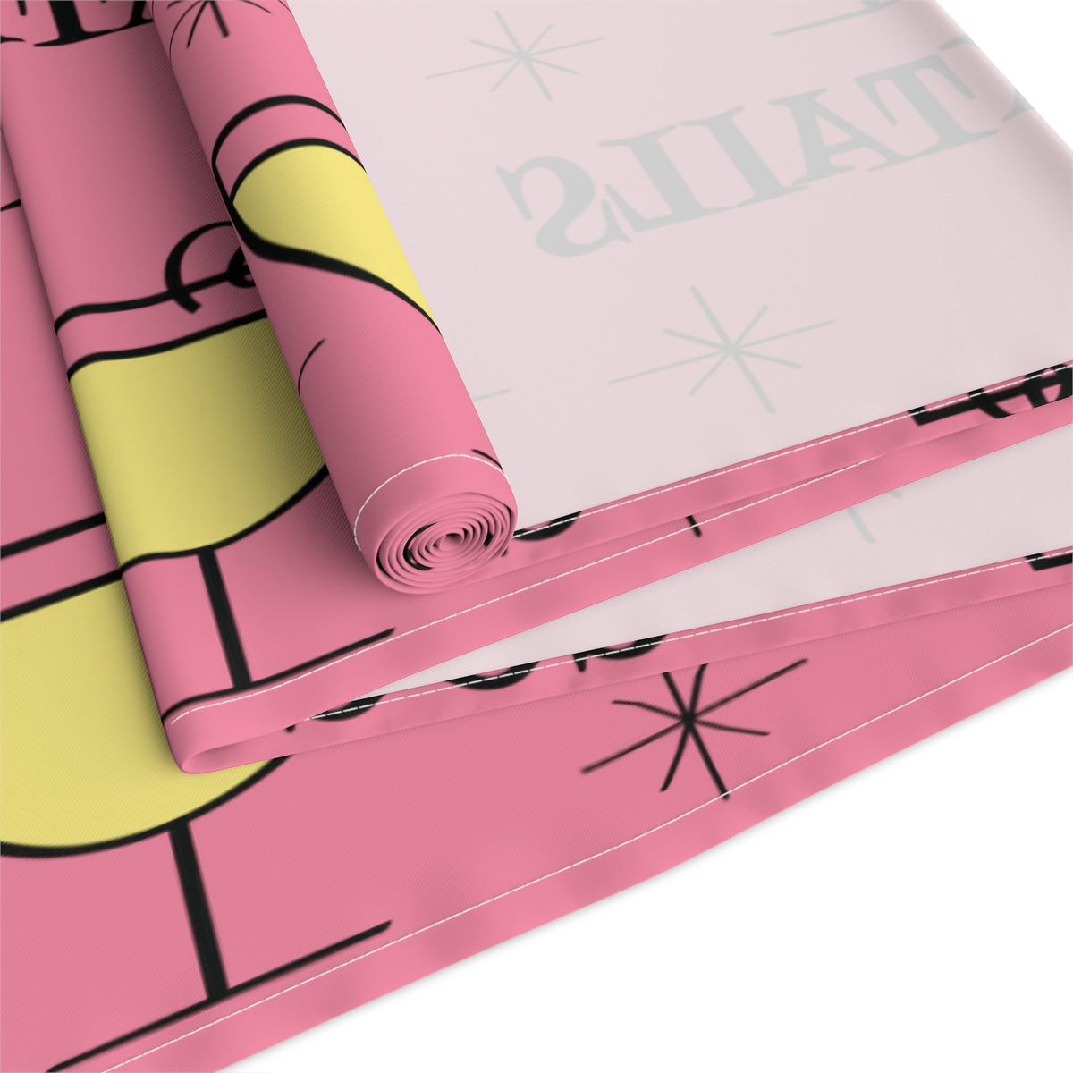 Cocktails Pink Atomic Mid Century Retro Style Design Cotton Poly Table Runner