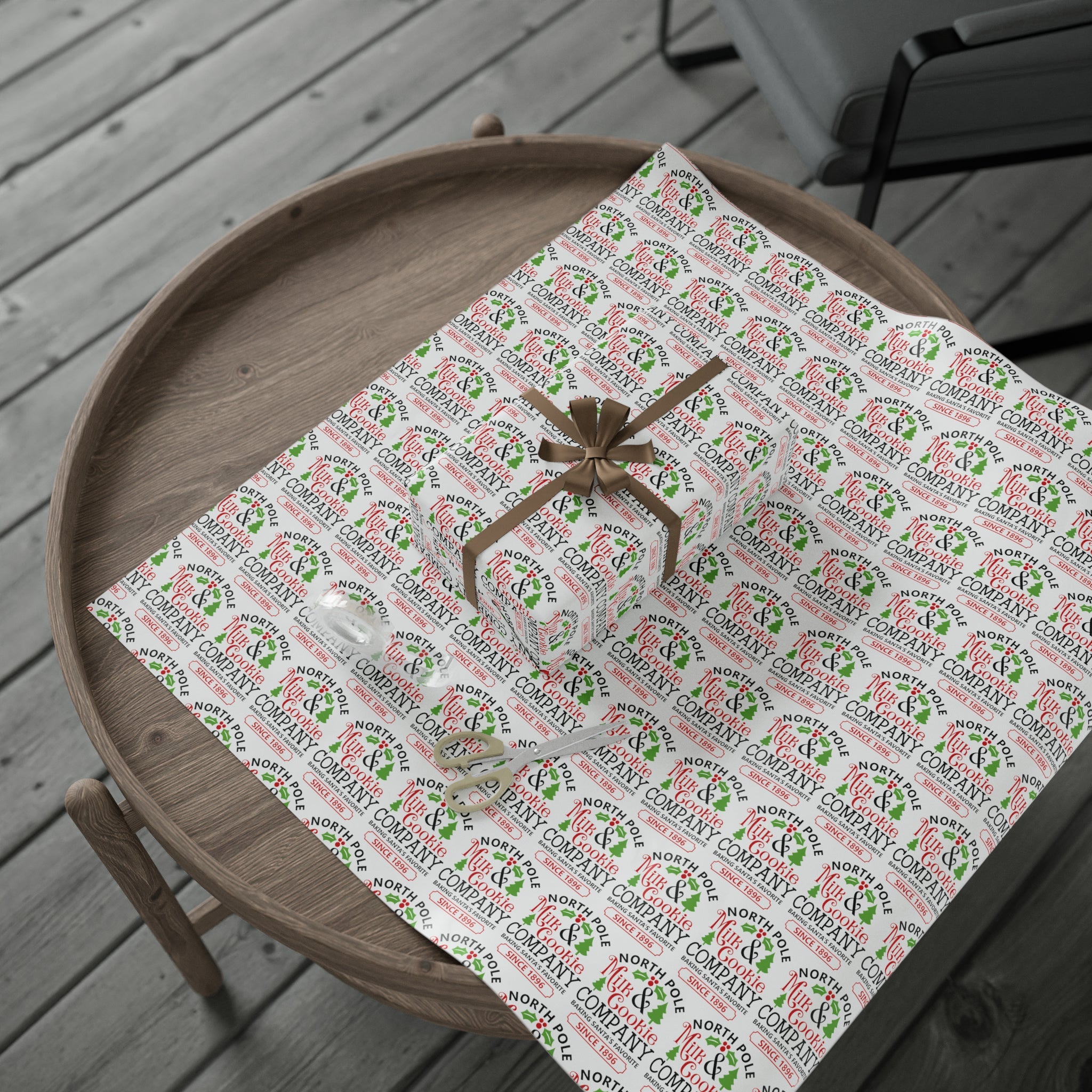 North Pole Milk And Cookie Company Christmas Print Holiday Gift Wrap Paper - Glossy Or Matte