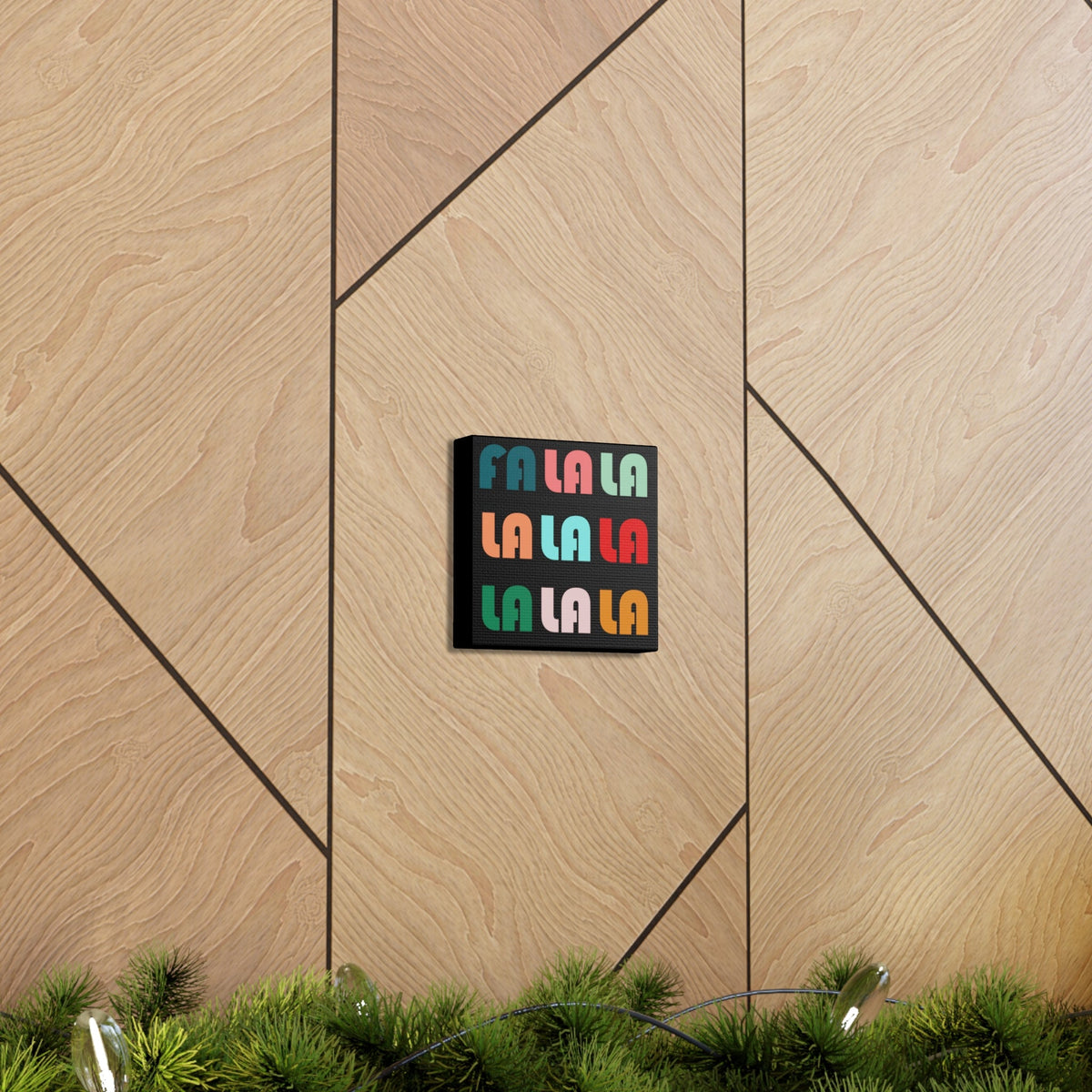 Fa La La La Christmas Retro Style  Black Canvas Gallery Wraps