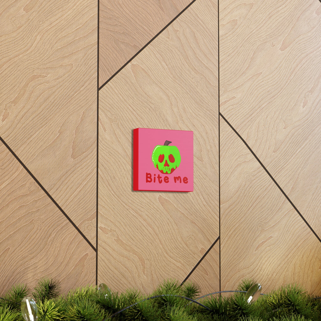 Bite Me Poison Apple Halloween Canvas Gallery Wraps - Pink