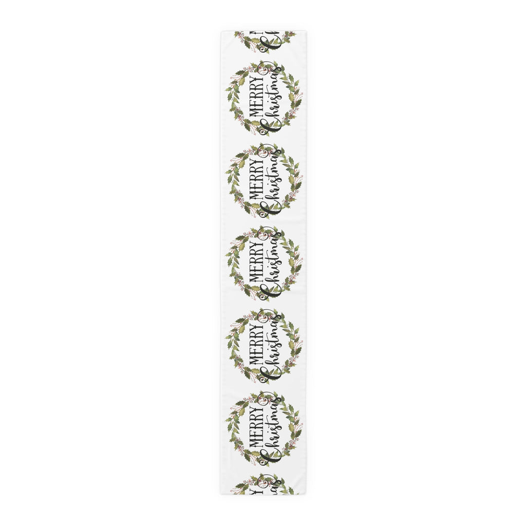 Merry Christmas Wreath Retro Style Christmas Print Home Decor Cotton Poly Table Runner