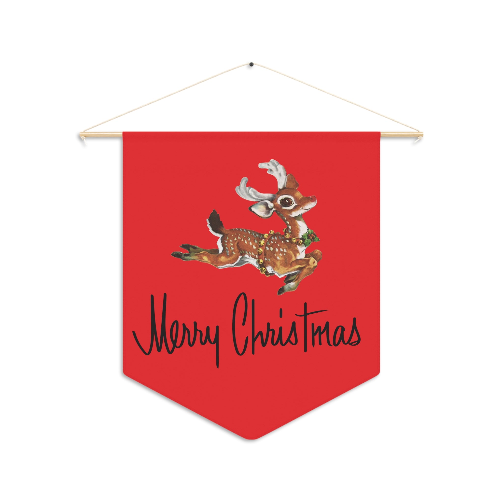 Merry Christmas Reindeer Red Retro Style Christmas Print Wall Hanging Banner Flag