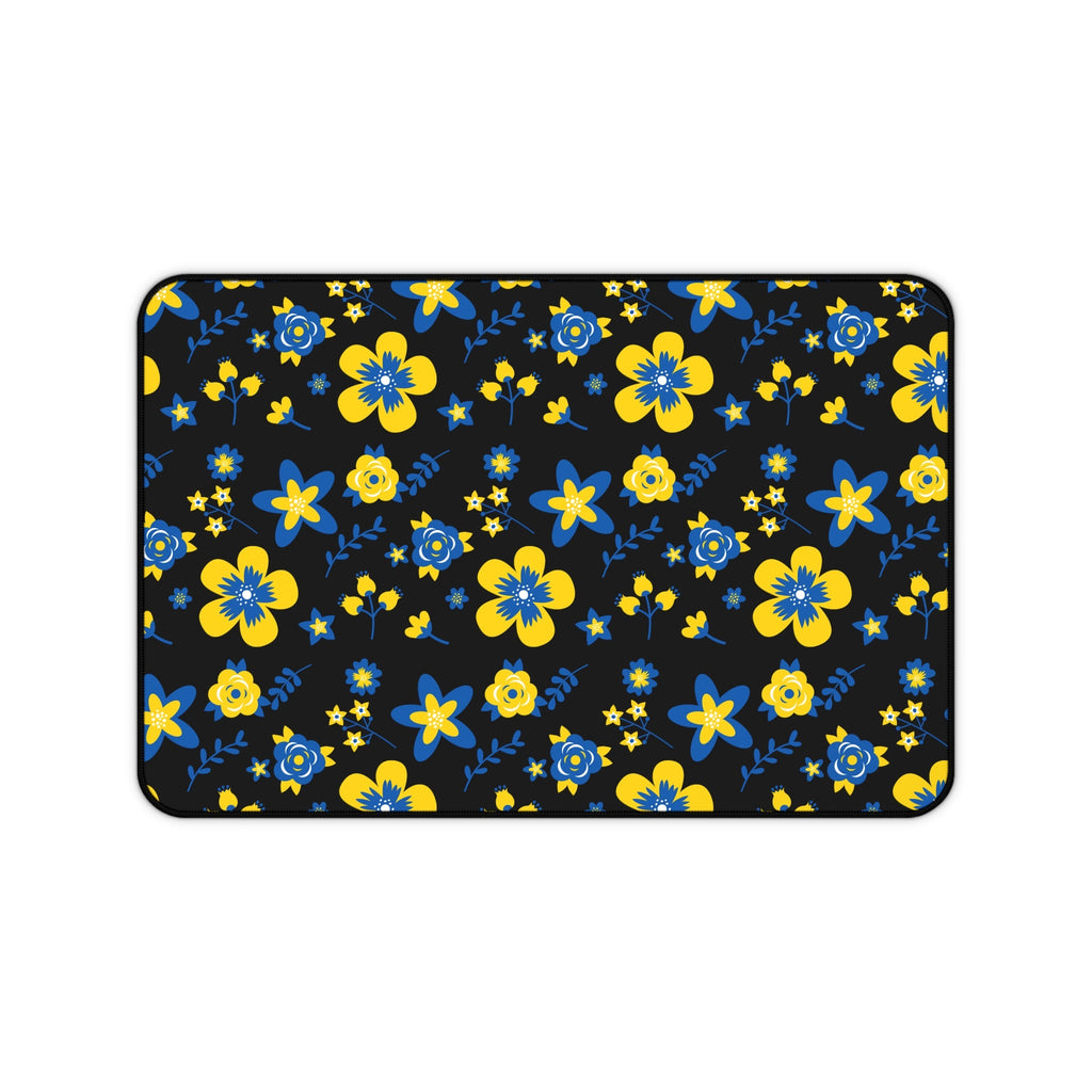 Ukranian Country Flowers Black Floral Desk Mat - 3 size options
