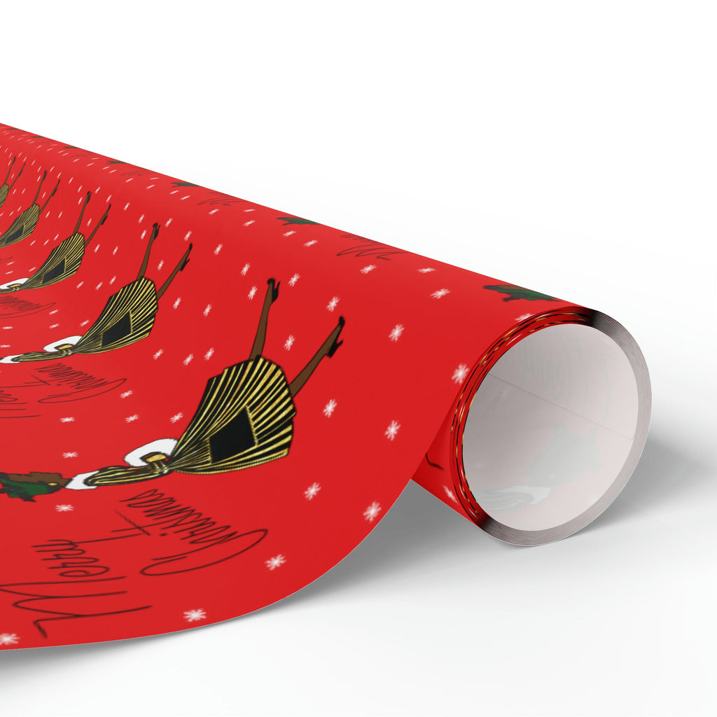 Merry Christmas Lady In Snow Red Mid Century Retro Christmas Print Holiday Gift Wrap Paper - Glossy Or Matte