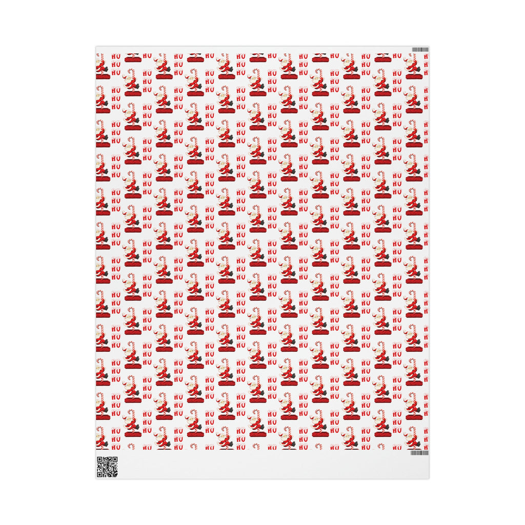 Ho Ho Ho Santa Sliding Down Candy Cane Chimney Mid Century Retro Style Holiday Gift Wrap Paper - Glossy Or Matte