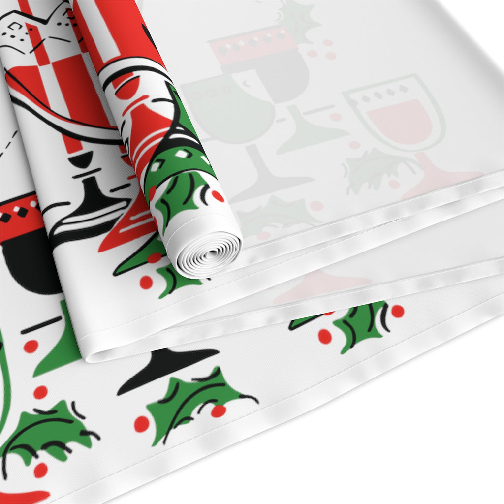 Christmas Cocktails Punchbowl 50s Mid Century Retro Christmas Print Home Decor Cotton Poly Table Runner