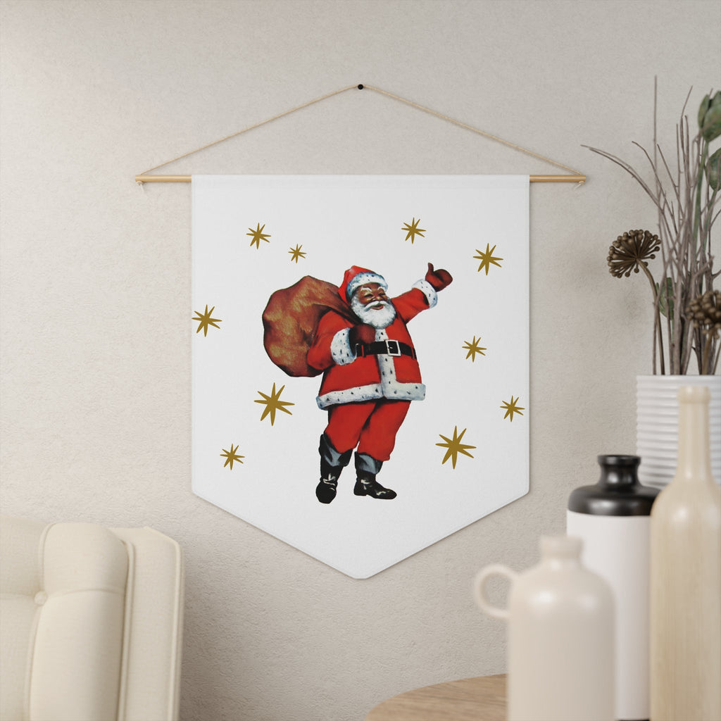 Santa Gold Stars Retro Christmas Print Wall Hanging Banner Flag