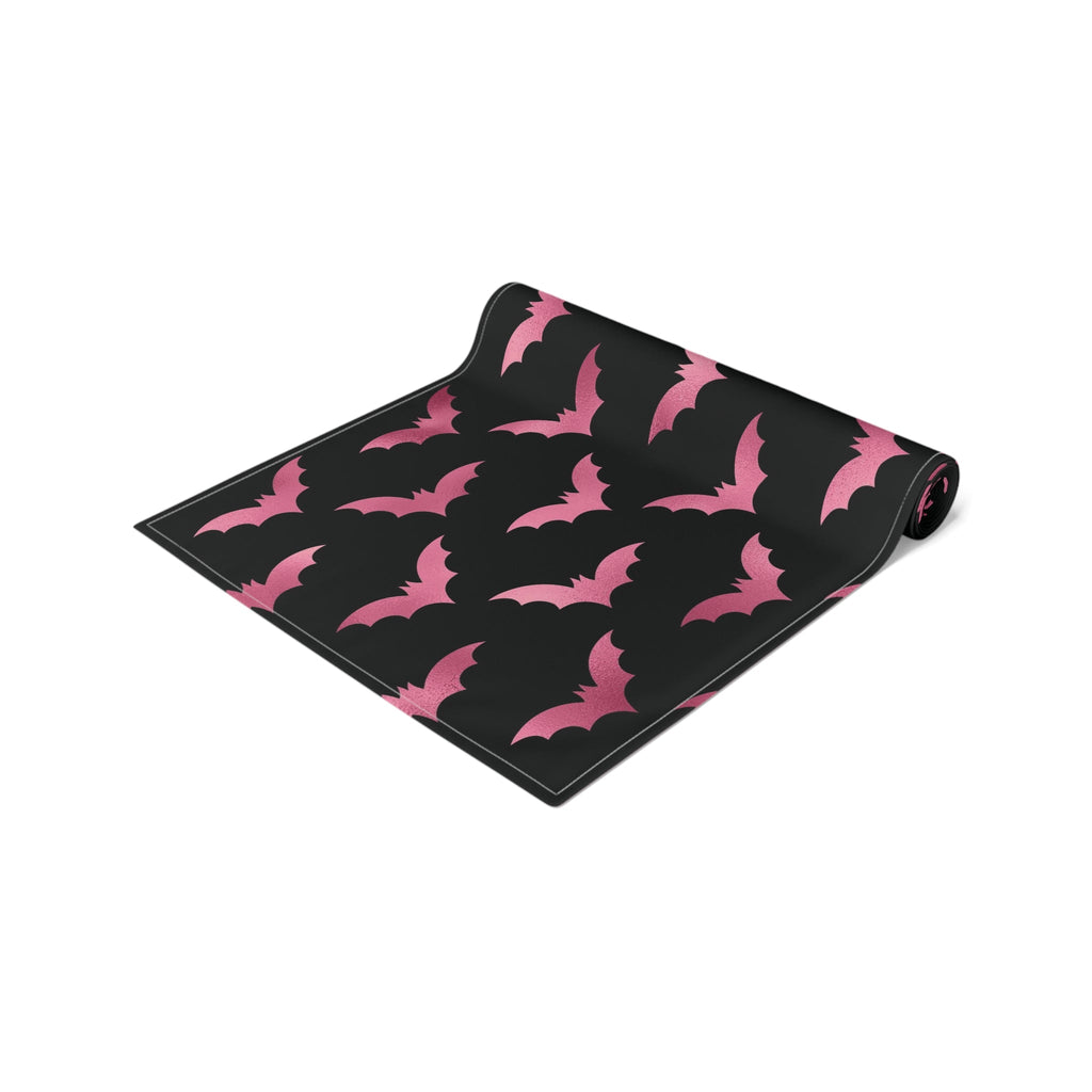Pink Bats Halloween Decor Cotton Poly Table Runner