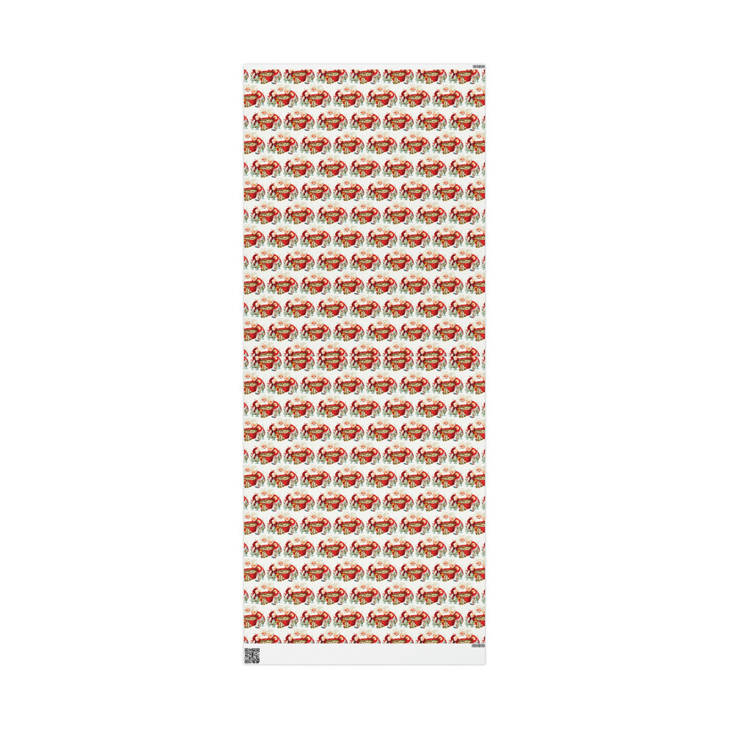 Santa And Mrs Claus Making Christmas Cheer Retro Holiday Gift Wrap Paper - Glossy Or Matte
