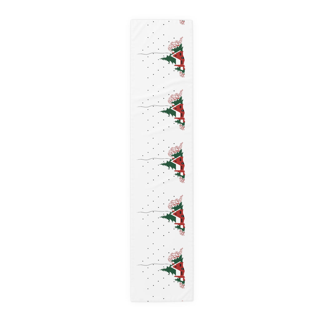 Cozy Christmas Home In Snow Mid Century Retro Christmas Print Home Decor Cotton Poly Table Runner