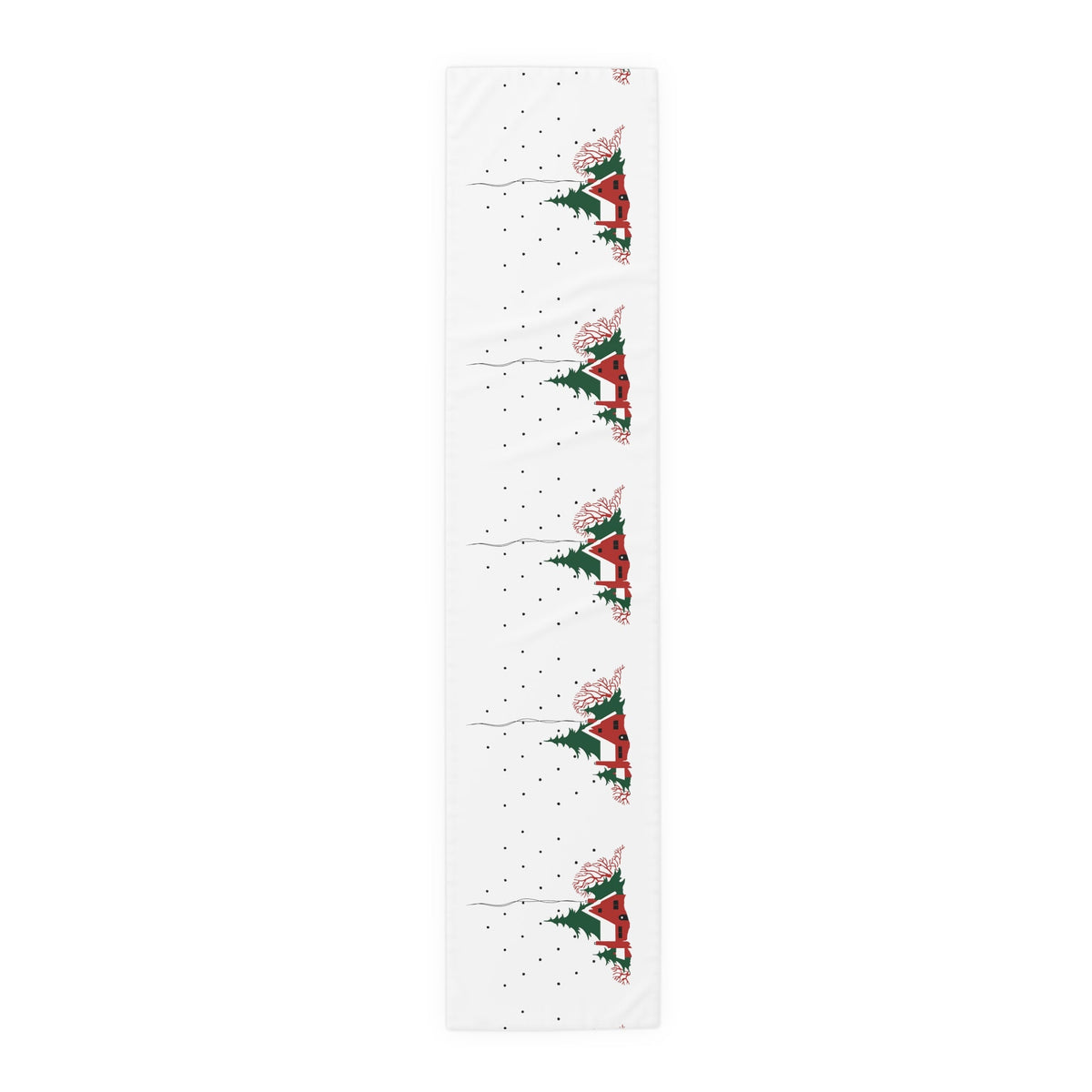 Cozy Christmas Home In Snow Mid Century Retro Christmas Print Home Decor Cotton Poly Table Runner