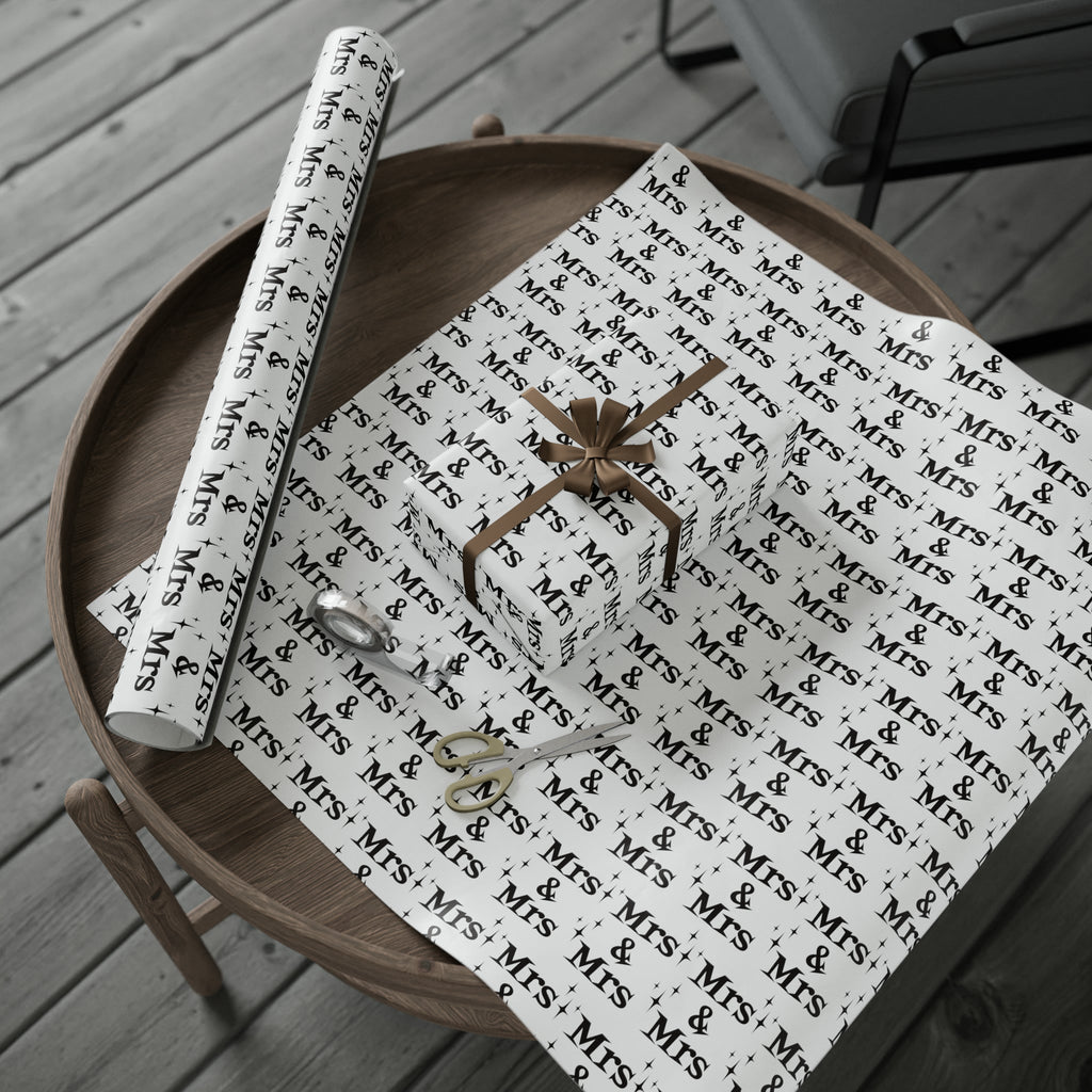 Mrs. And Mrs. Atomic Mid Century Retro Style Wedding Holiday Gift Wrap Paper - Glossy Or Matte
