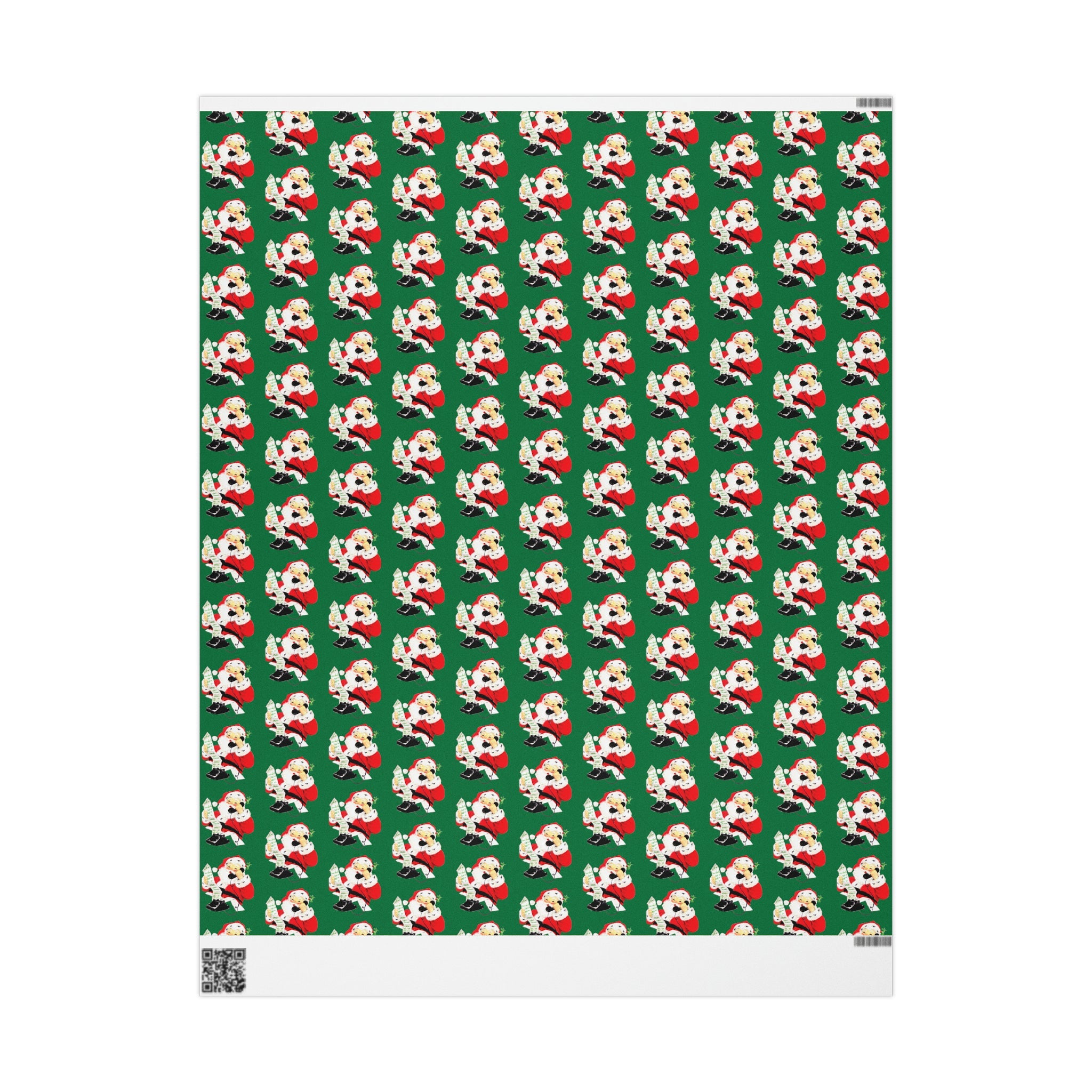 Santa Checking His List On Telephone Green Mid Century Retro Christmas Print Holiday Gift Wrap Paper - Glossy Or Matte