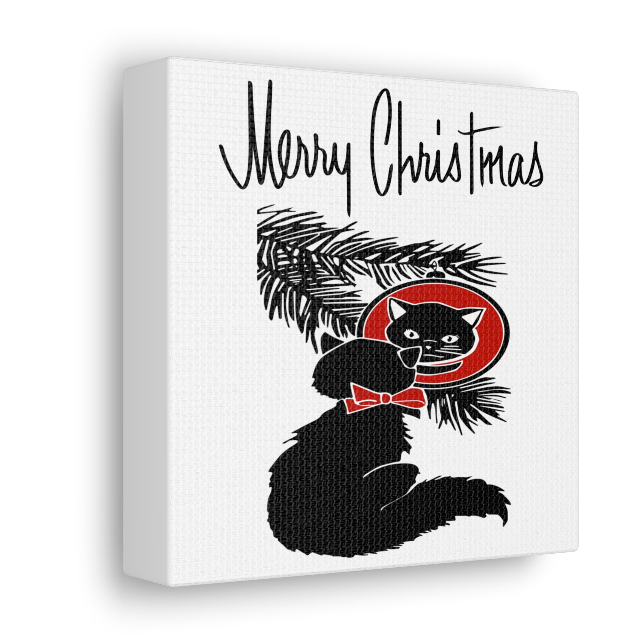 Merry Christmas Black Cat Retro Print Canvas Gallery Wrap