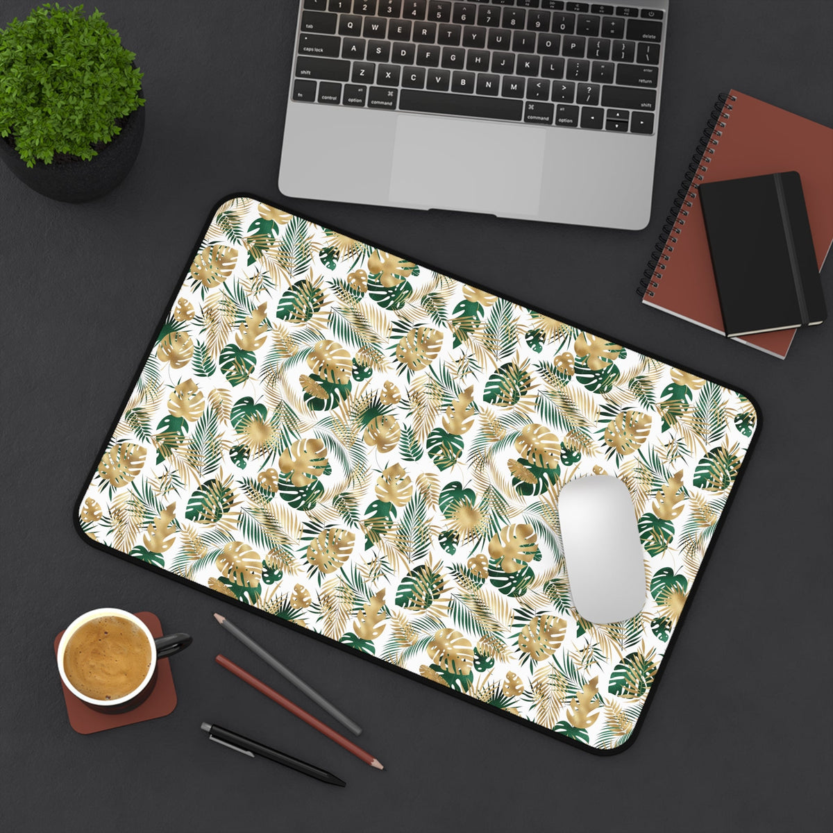 Gold and Green Palm Desk Mat - 3 size options
