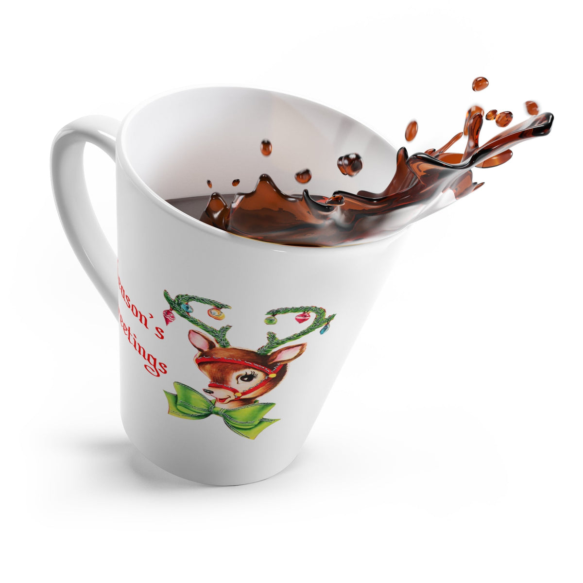 Season's Greetings Reindeer With Ornaments Mid Century Retro Christmas Print Latte Coffee Mug