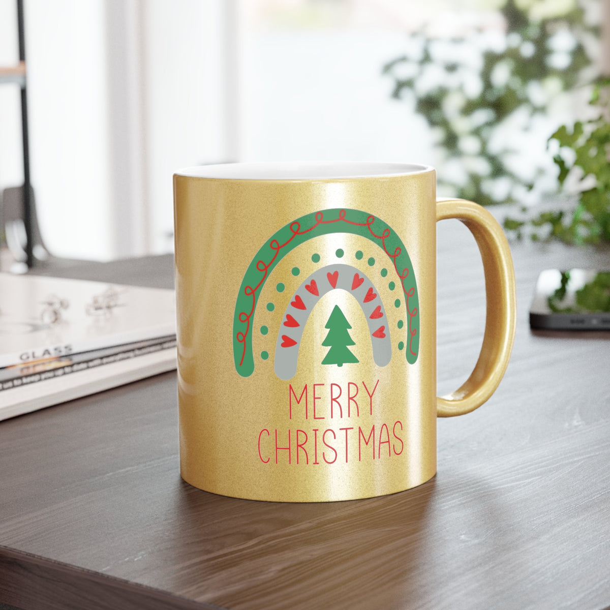 Merry Christmas Boho Rainbow Christmas Gold Metallic Mug