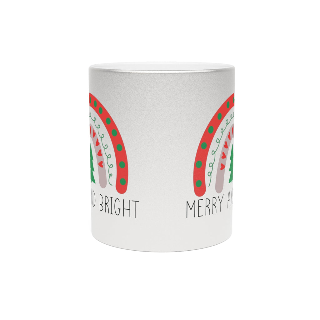 Merry And Bright Boho Rainbow Christmas Silver Metallic Mug