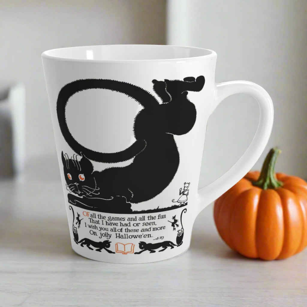 Black Cat Vintage Poem Retro Halloween Print Style Latte Mug