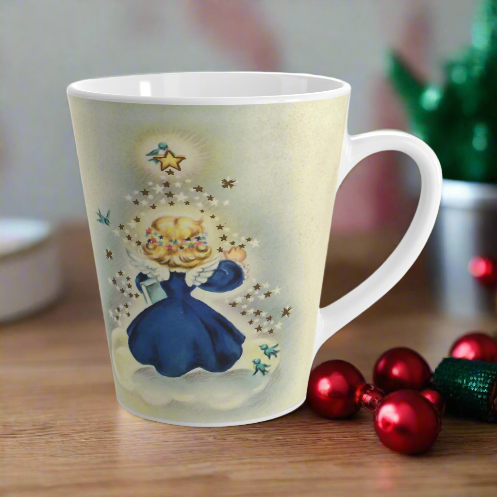 Christmas Angel On Cloud Star With Bluebirds Vintage Christmas Latte Coffee Mug