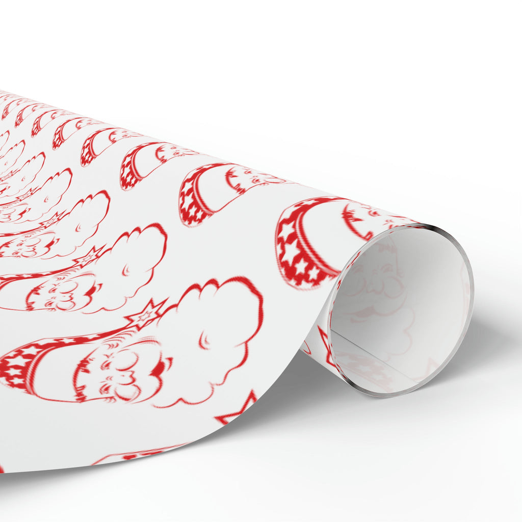 Red Santa Mid Century Retro Christmas Print Holiday Gift Wrap Paper - Glossy Or Matte