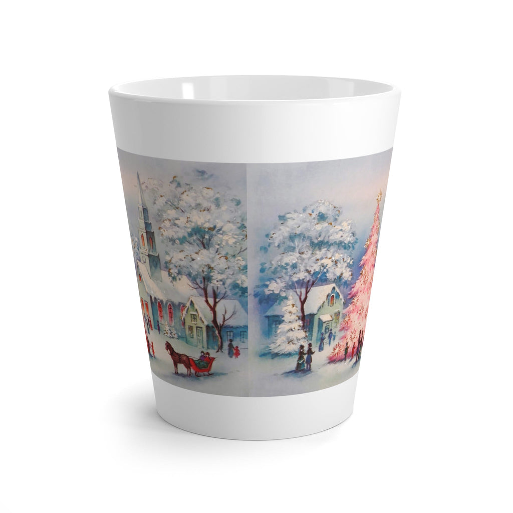 Christmas Village Pink Christmas Tree Retro Christmas Print Latte Coffee Mug
